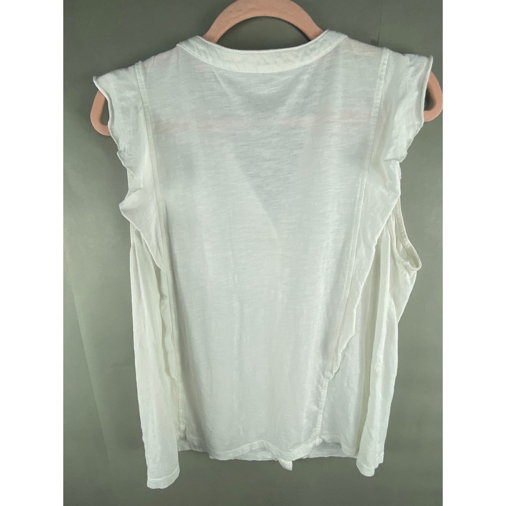 Sonoma Women Top L White Sleeveless Button Front Ruffle Slub Knit Everyday Tee - Picture 8 of 10